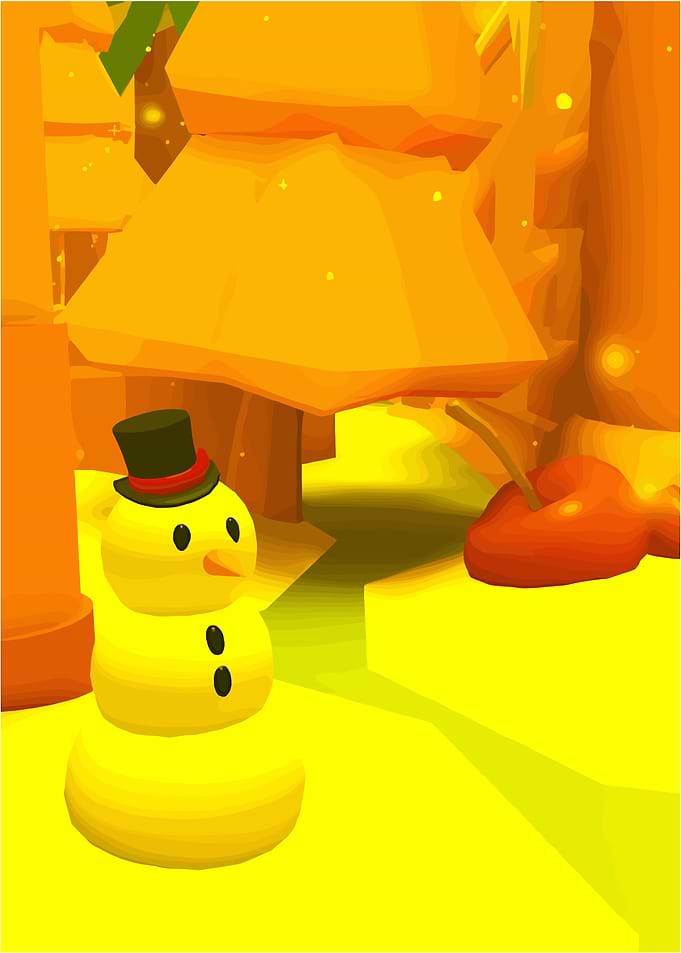 Yellow Snowman in Autumnal Landscape