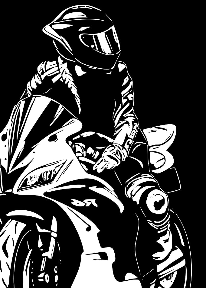 Motorcycle Rider Black and White Graphic