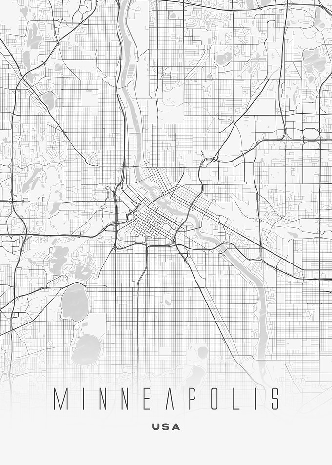 Minneapolis, USA - Minimal Grid City Map Poster, Urban Street Wall Art