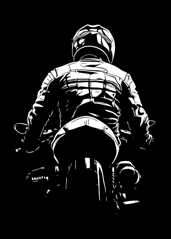 Motorcycle Rider in Black and White