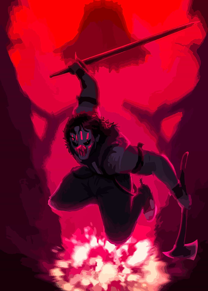 Red Warrior with Spear and Axe