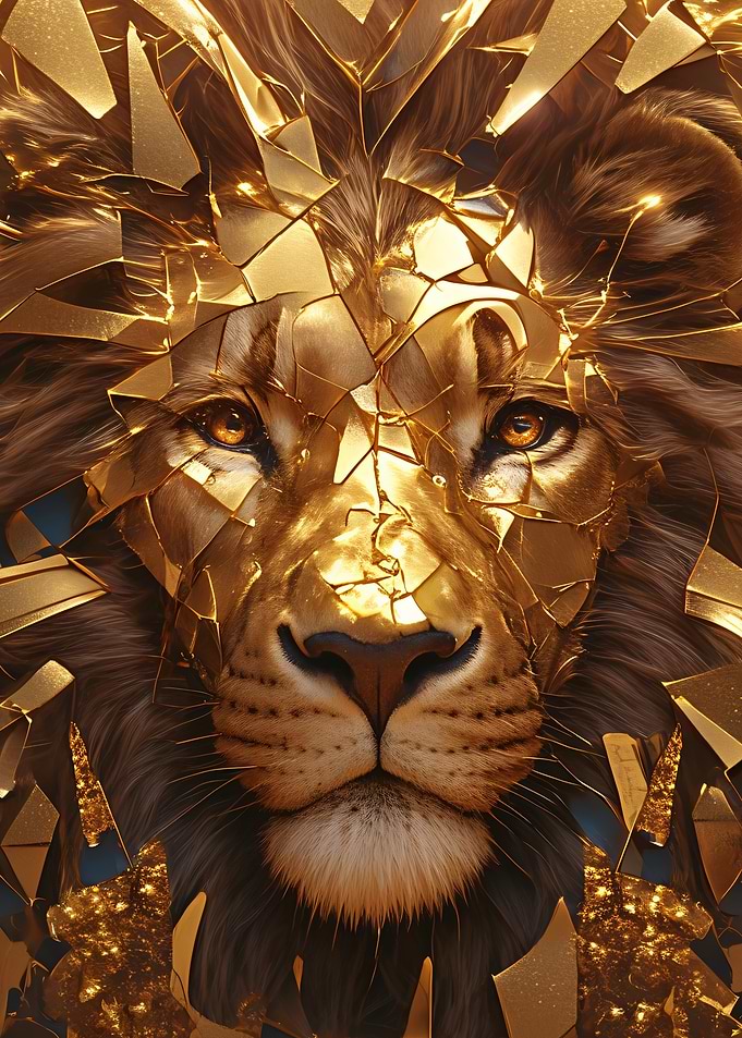Golden Lion with Shattered Mask