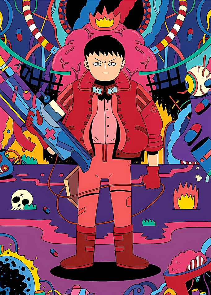 Anime character with weapon in colorful scene