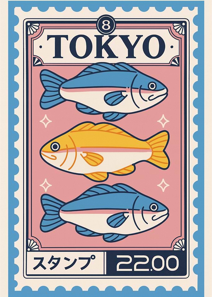 Tokyo Fish Stamp Illustration