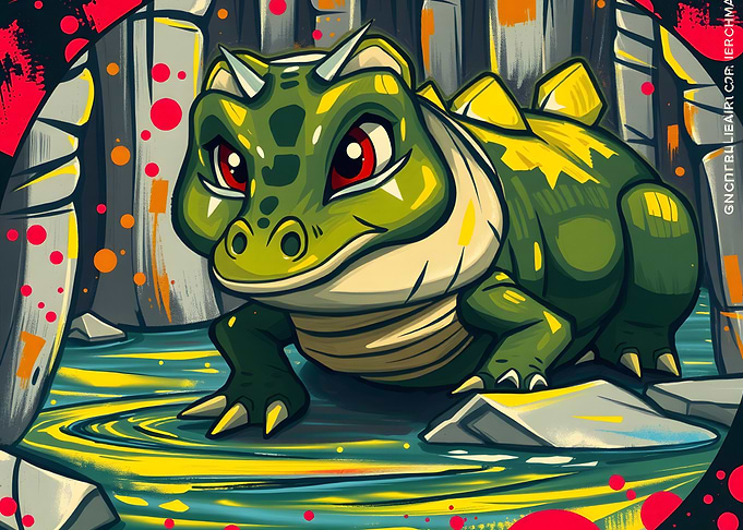 Cartoon Stegosaurus in a Colorful Landscape