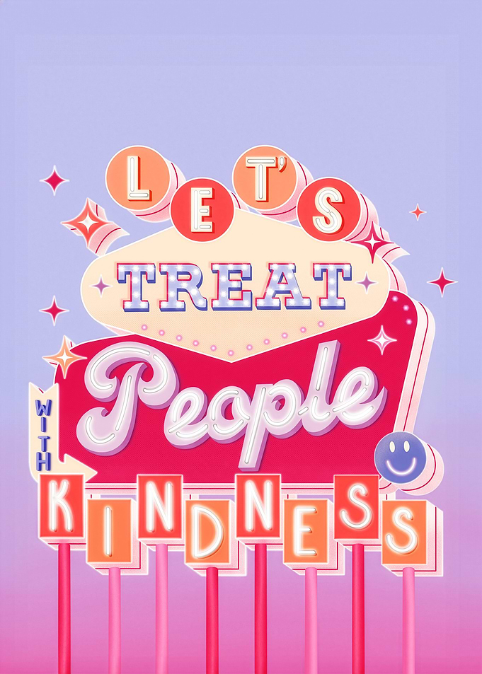 Let's Treat People With Kindness – Retro Typography Positive Wall Art