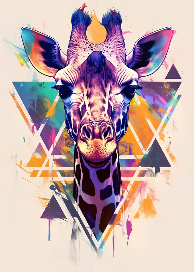 Colorful Giraffe Portrait with Geometric Background