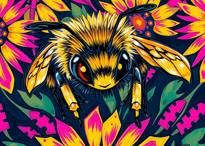 Bee in Floral Garden Illustration