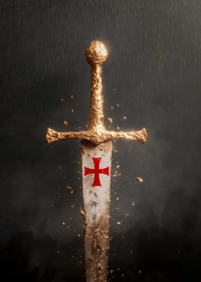 Crusader Sword with Red Cross