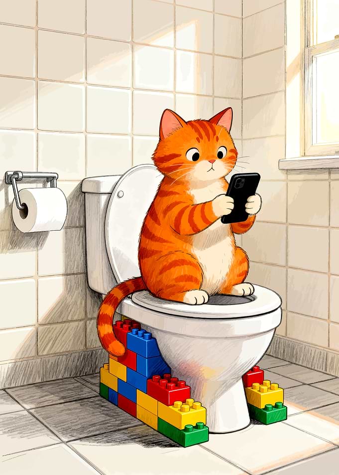 Cat on Toilet with Phone