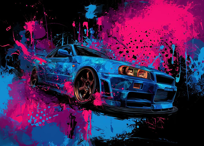 Blue Nissan Skyline R34