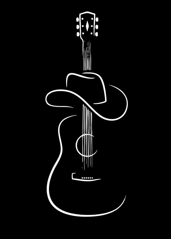 Guitar with Cowboy Hat Outline