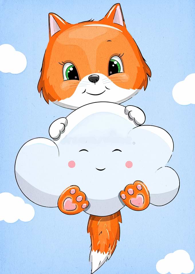Cute Fox with Cloud Cartoon