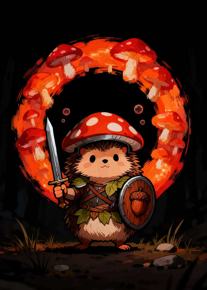 Hedgehog Mushroom Knight Digital Art