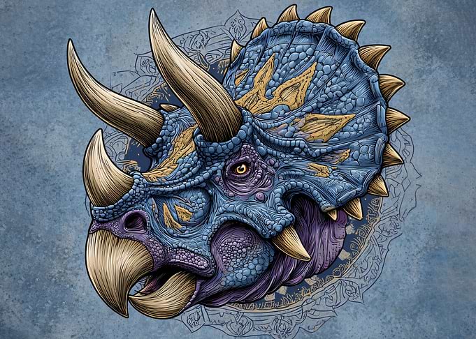 Detailed Triceratops Head Illustration