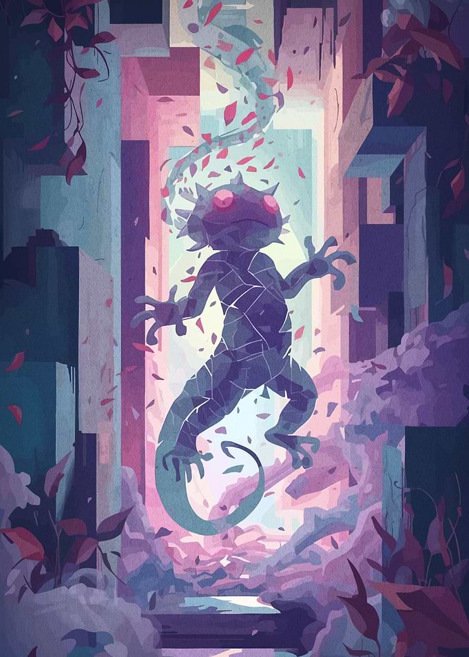 Abstract Lizard in Geometric Landscape
