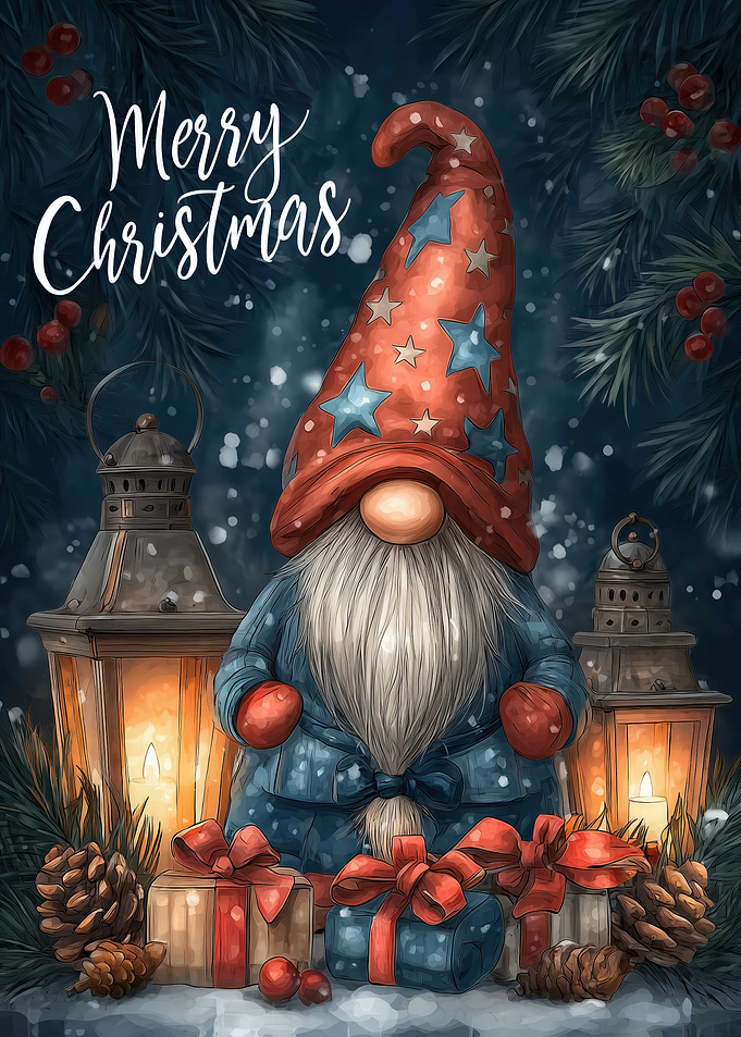 Merry Christmas Gnome with Gifts