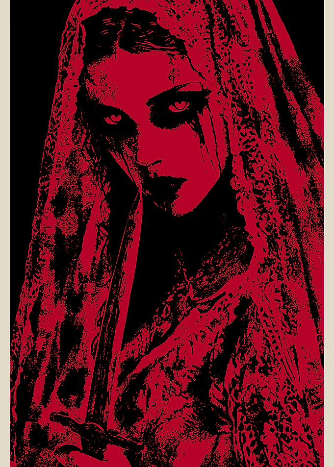 Red and Black Gothic Woman with Dagger