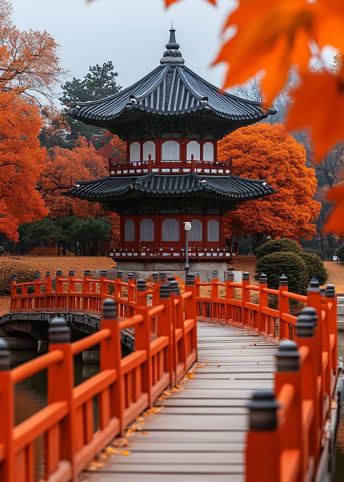 Korean Pagoda in Autumn