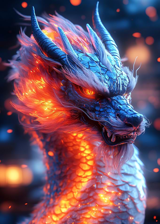 Fiery Blue Dragon Portrait