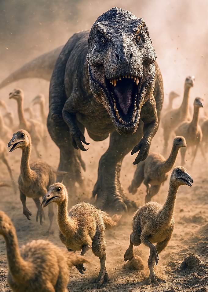 Tyrannosaurus Rex chasing Gallimimus herd