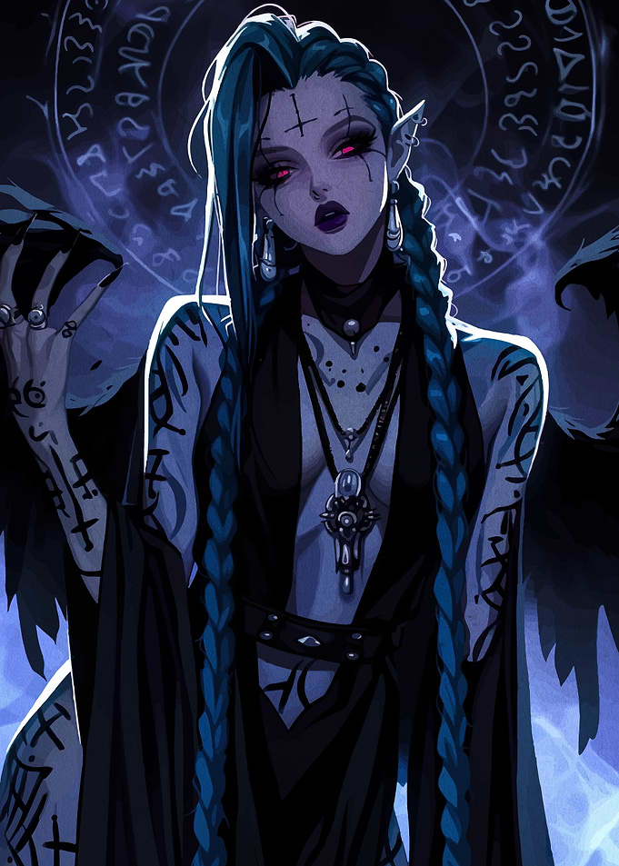 Dark Elf Sorceress with Blue Braids