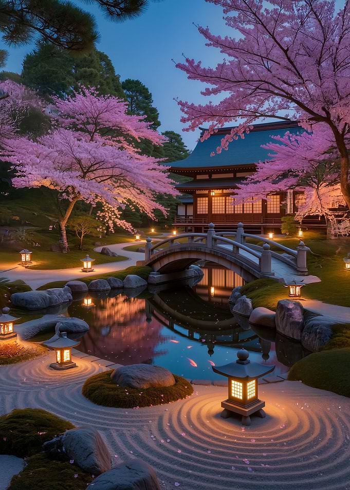 Japanese Garden with Cherry Blossoms