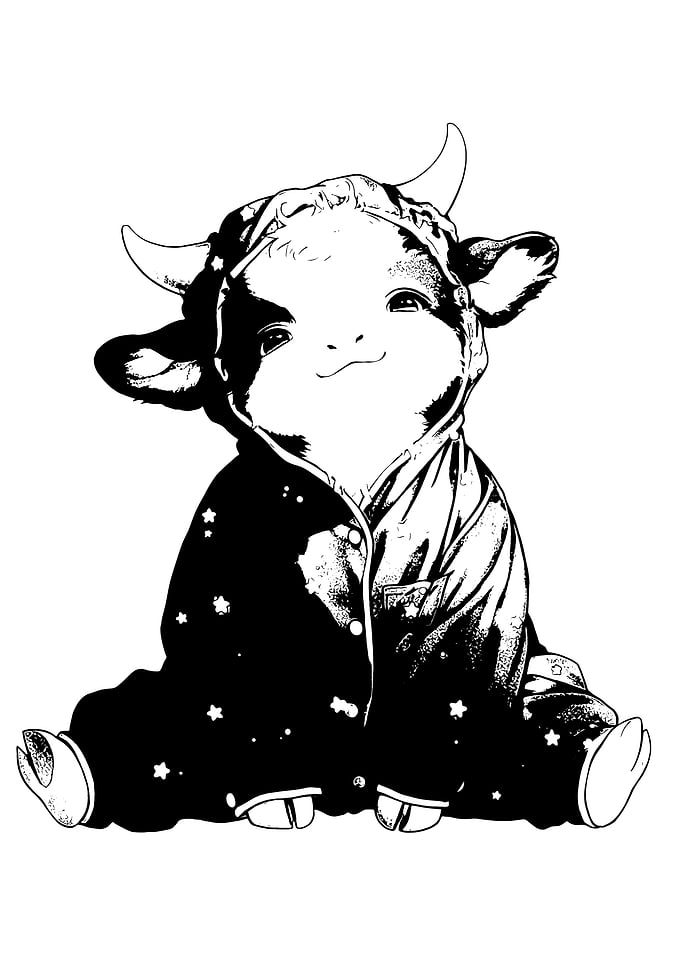 Cute Cow in Pajamas Illustration