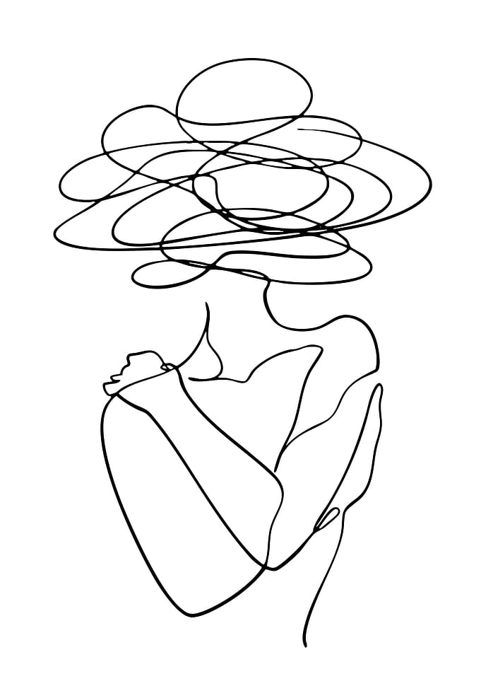 Abstract Line Art Woman with Thoughts