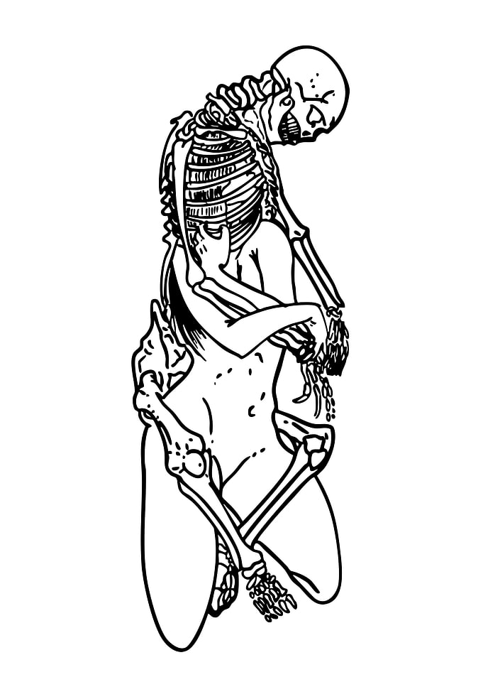 Skeletal Embrace: Line Art Illustration