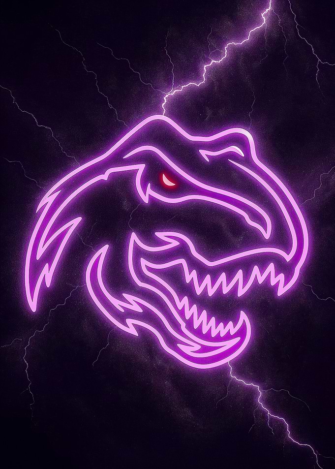 Neon T-rex Logo with Lightning