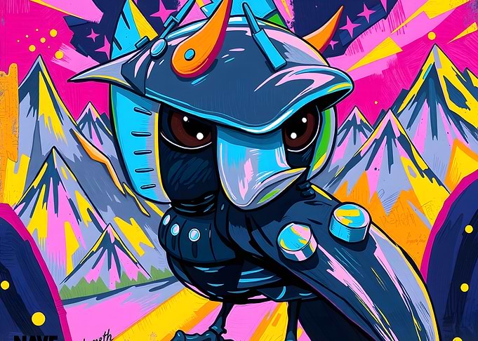 Cyberpunk Owl in Mountain Landscape