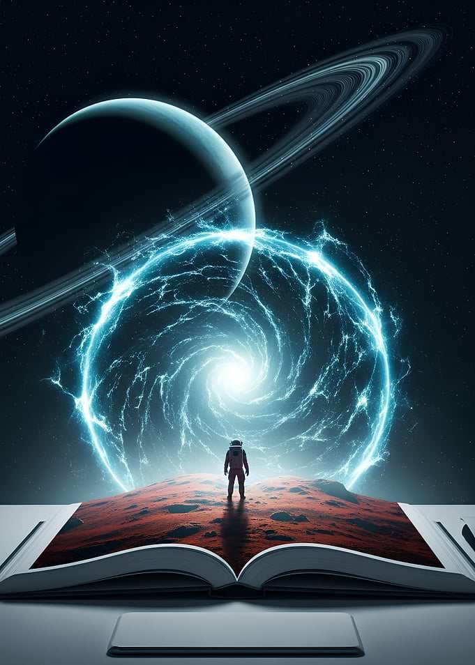 Astronaut on Book with Space Portal