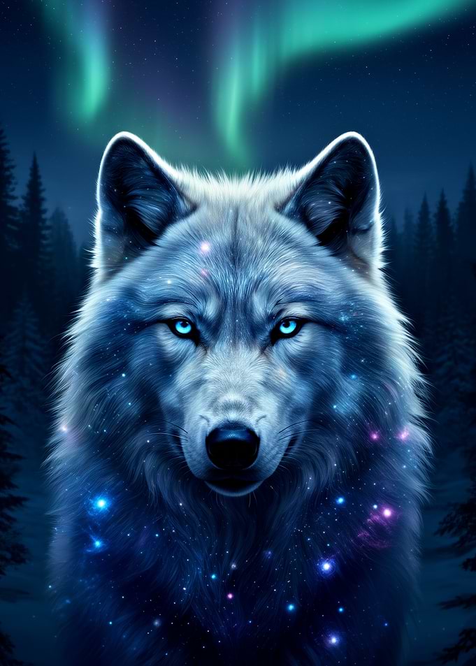 Wolf under Aurora Borealis