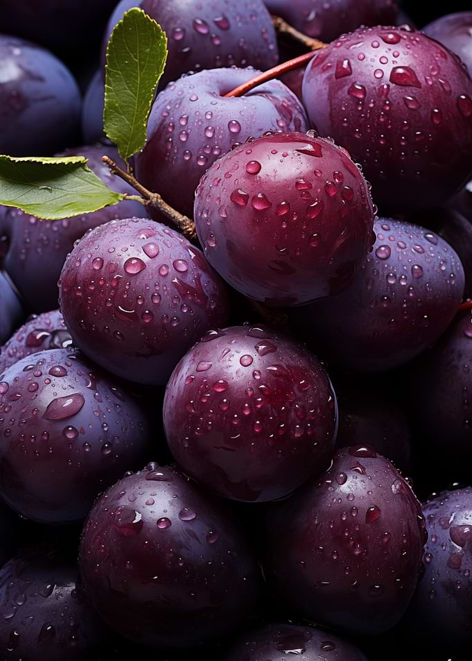 Fresh Plums Water Droplets