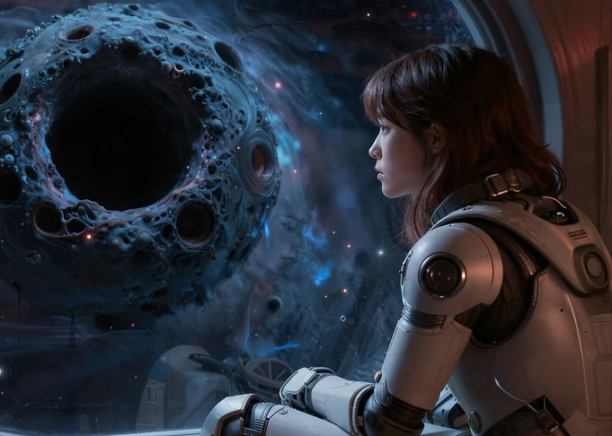 Astronaut Gazing at Space Anomaly