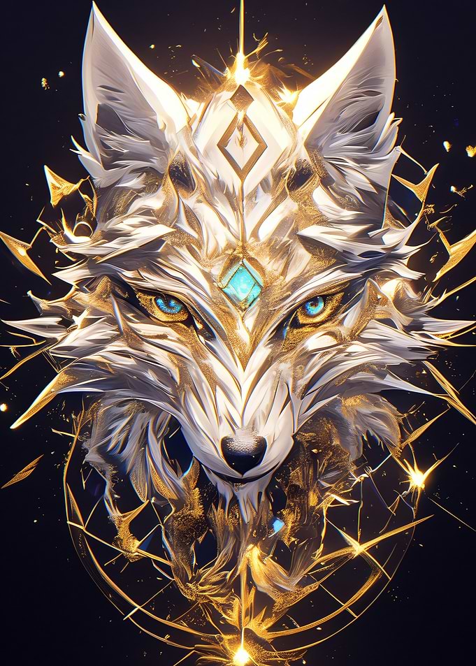 Golden Wolf with Turquoise Gem