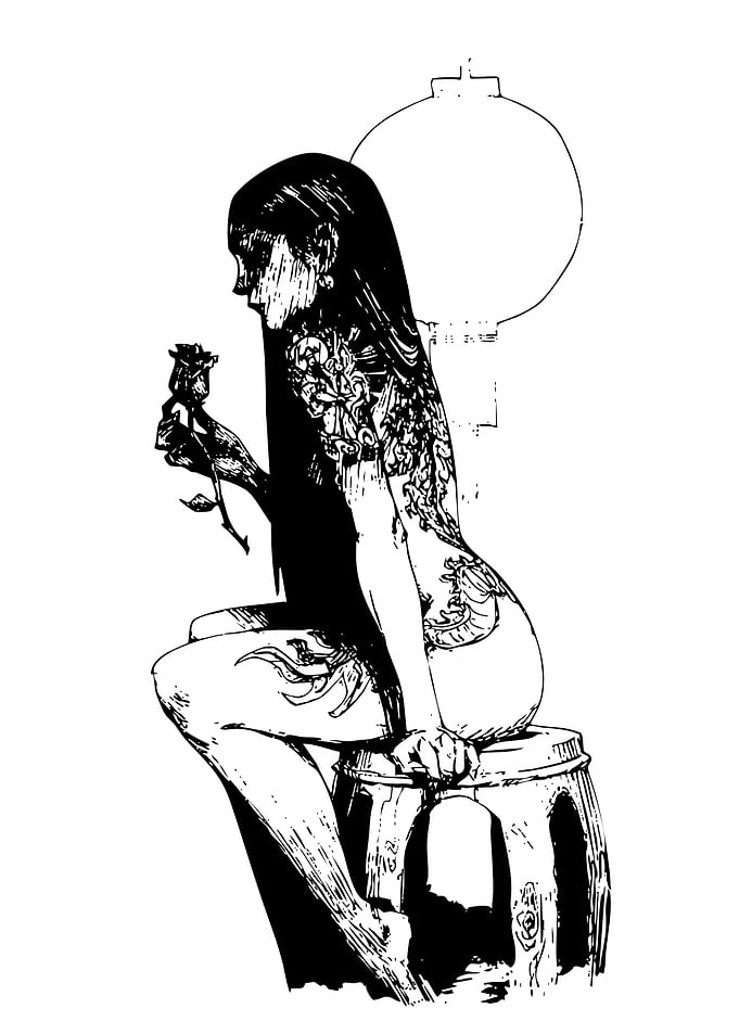 Tattooed Woman with Rose Illustration