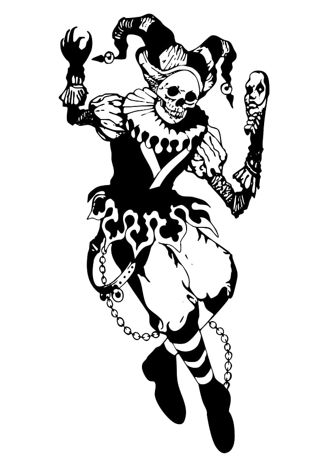 Skeleton Jester Black and White Illustration