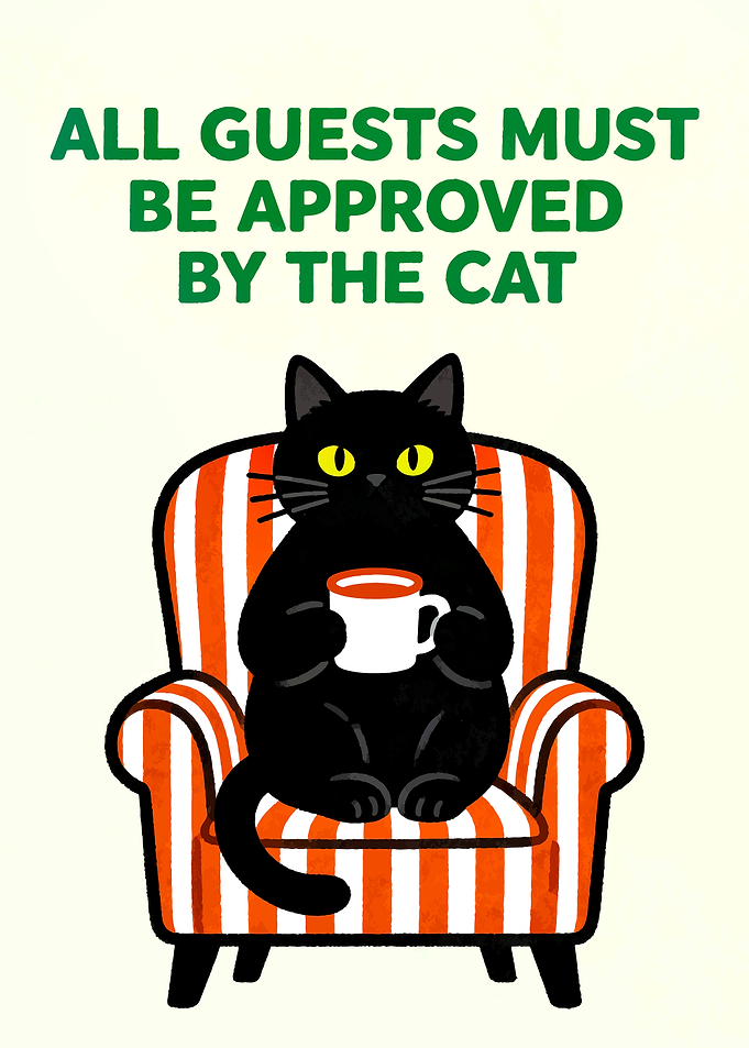 Cat Approves Guests Illustration