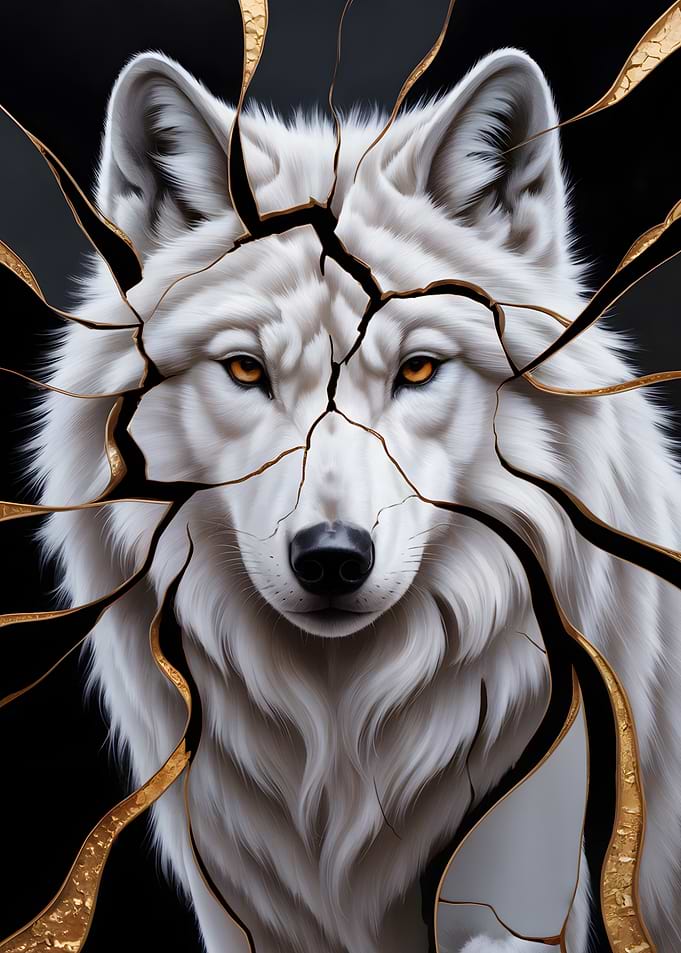 White Wolf with Golden Cracks