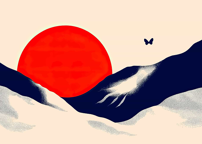 Minimalist Mountain Sunset with Butterfly