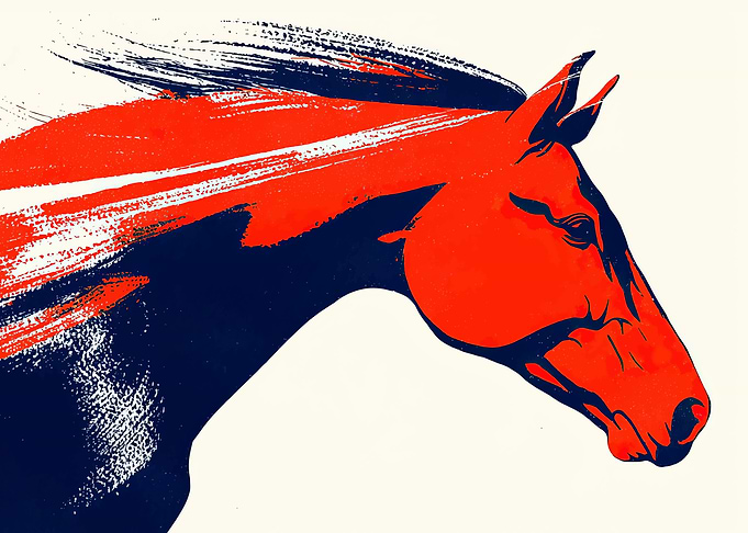 Red and Blue Horse Illustration