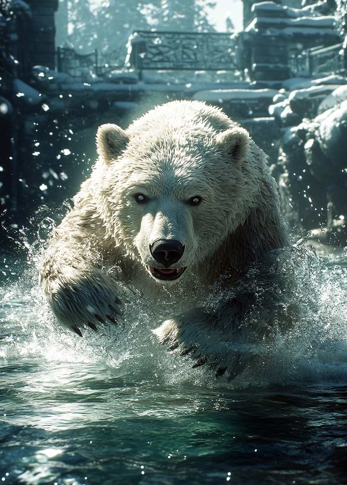 Polar Bear Leaping from Water