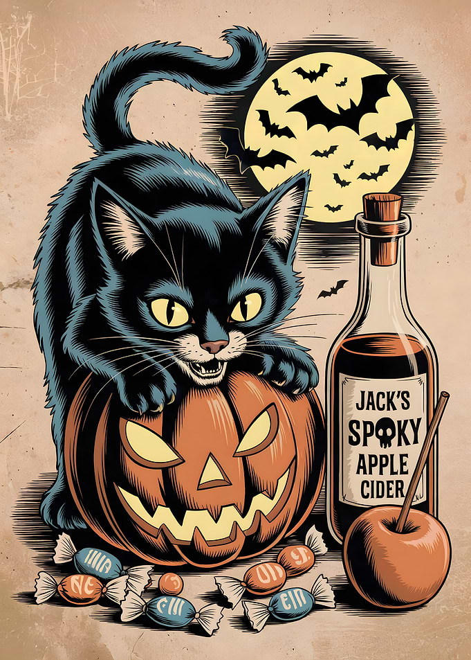 Halloween Black Cat and Pumpkin