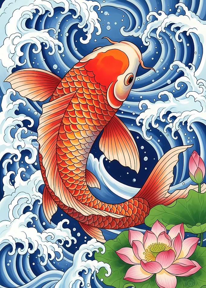 Koi Fish and Lotus Flower Art