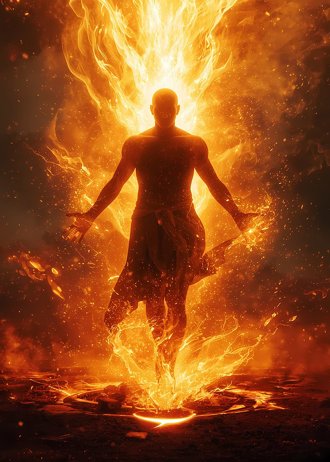 Fiery Figure in Eruption of Flames
