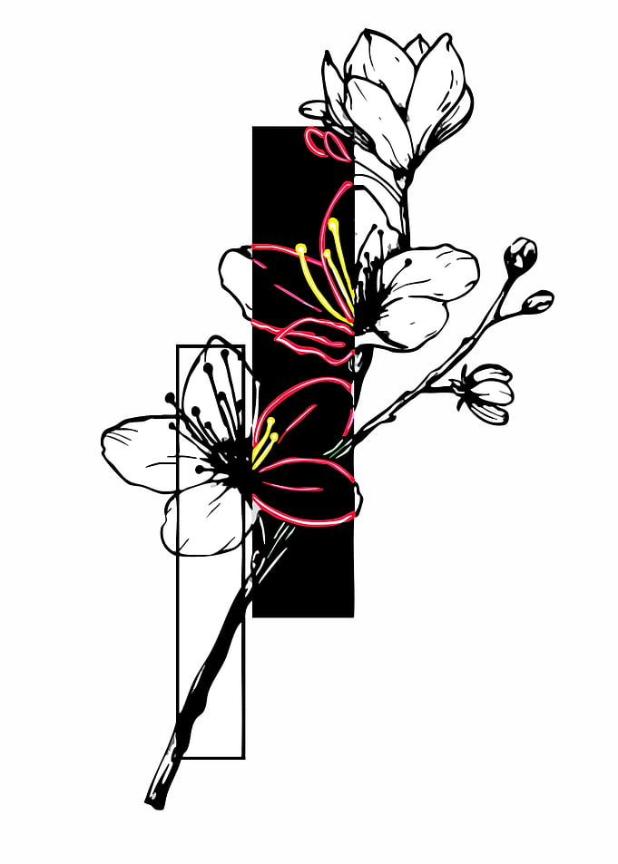 Floral Sketch with Geometric Accents