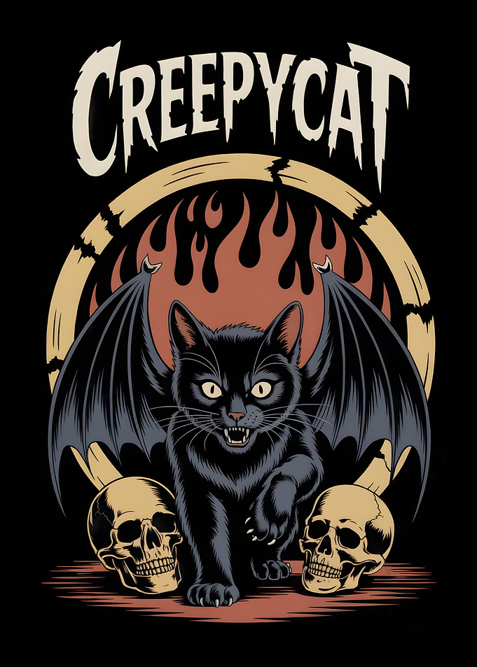 Creepy Cat with Bat Wings