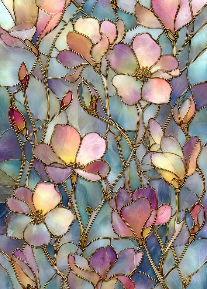 Floral Stained Glass Magnolia Pattern